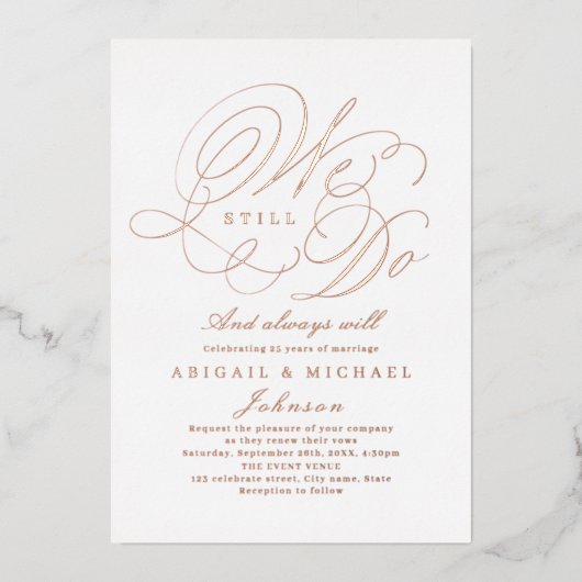 バラ金ゴールドエレガントクラシック書私たちはまだ行う 箔招待状 (正面)