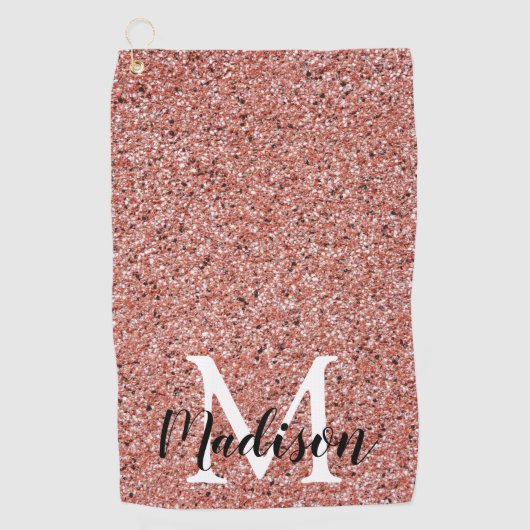 バラ金ゴールドエレガントグリッタースパークルモノグラムウーメン ゴルフタオル (正面)