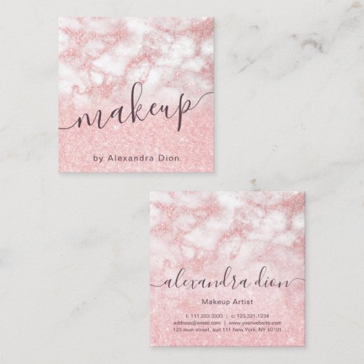 バラ金ゴールドエレガントグリッター大理石化粧家 スクエア名刺 (正面/裏面)