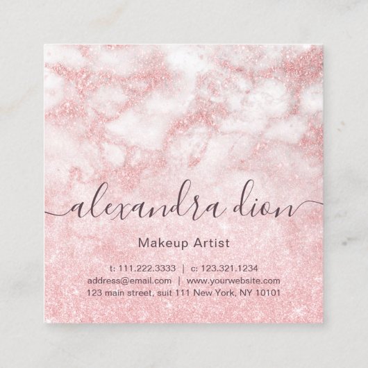 バラ金ゴールドエレガントグリッター大理石化粧家 スクエア名刺 (裏面)
