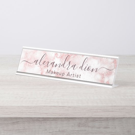 バラ金ゴールドエレガントグリッター大理石化粧家 デスクネームプレート (正面)