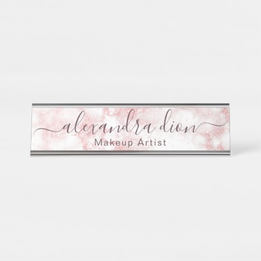 バラ金ゴールドエレガントグリッター大理石化粧家 デスクネームプレート (正面)