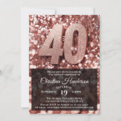 バラ金ゴールドエレガントグリッター40th誕生日パーティー 招待状 (正面)
