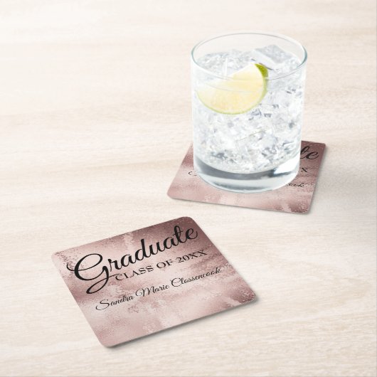 バラ金ゴールドエレガントシックタイポグラフィ卒業 スクエアペーパーコースター (インサイチュ)