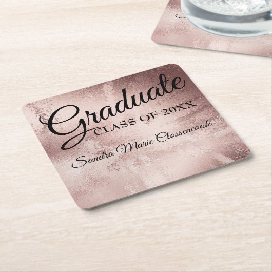 バラ金ゴールドエレガントシックタイポグラフィ卒業 スクエアペーパーコースター (アングル)