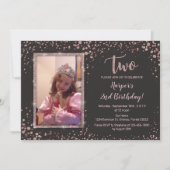 バラ金ゴールドエレガントトレンディー2nd誕生日ガールズ写真 招待状 (正面)