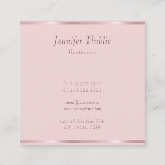 バラ金ゴールドエレガントハンドスクリプトテンプレートモダン スクエア名刺 (裏面)