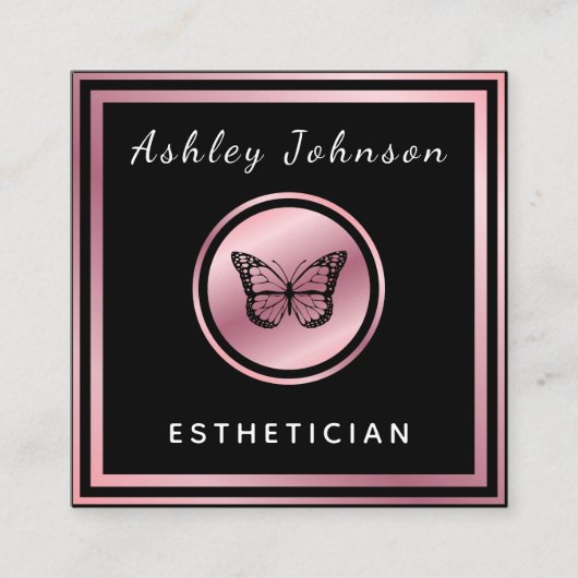 バラ金ゴールドエレガントバタフライエステティシャンクラシック スクエア名刺 (正面)