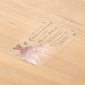 バラ金ゴールドエレガントバタフライドレスキンセアニェラ アクリル招待状 (レイダウン)