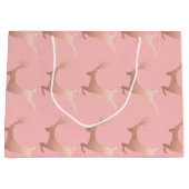 バラ金ゴールドエレガントピンククリスマストナカイの柄 ラージペーパーバッグ (正面)