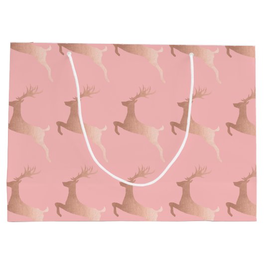 バラ金ゴールドエレガントピンククリスマストナカイの柄 ラージペーパーバッグ (裏面)