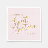 バラ金ゴールドエレガントピンクスウィート16パーソナライズされた名 スタンダードカクテルナプキン (正面)