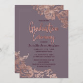 バラ金ゴールドエレガントフローラパープルモーブ卒業 招待状 (正面/裏面)