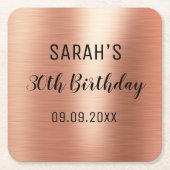 バラ金ゴールドエレガントブラックAny Age 30th Birthday スクエアペーパーコースター (正面)