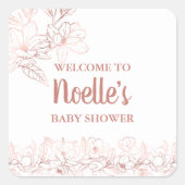 バラ金ゴールドエレガントマグノリア花、ベビーシャワー スクエアシール (正面)