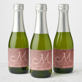 バラ金ゴールドエレガントモノグラム結婚披露宴 スパークリングワインラベル