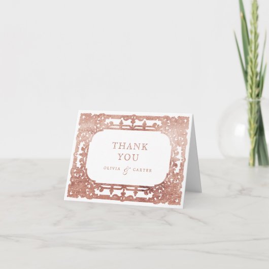 バラ金ゴールドエレガントロマン華美ティック結婚式 サンキューカード (正面)