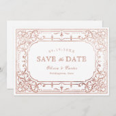 バラ金ゴールドエレガントロマン華美ティック結婚式 セーブザデート (正面/裏面)