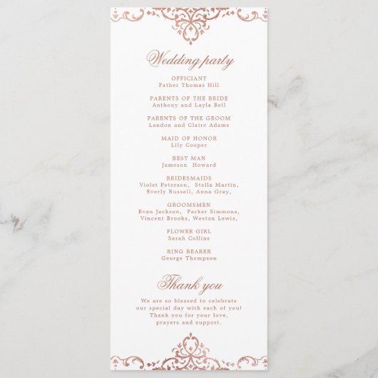 バラ金ゴールドエレガントロマン華美ティック結婚式 プログラム (裏面)