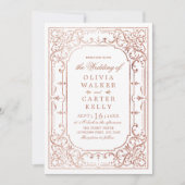 バラ金ゴールドエレガントロマ華美ティックなヴィンテージ結婚式 招待状 (正面)