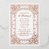 バラ金ゴールドエレガントロマ華美ティックなヴィンテージ結婚式 箔招待状 (正面)