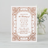 バラ金ゴールドエレガントロマ華美ティックなヴィンテージ結婚式 箔招待状 (立ち正面)