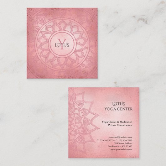 バラ金ゴールドエレガントロータスマンダラヨガセンター スクエア名刺 (正面/裏面)