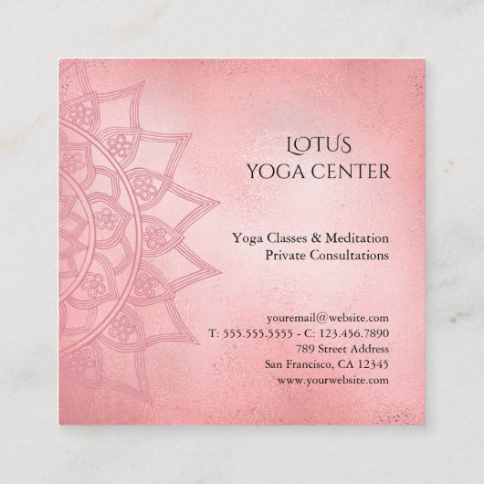 バラ金ゴールドエレガントロータスマンダラヨガセンター スクエア名刺 (裏面)