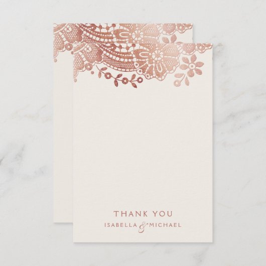 バラ金ゴールドエレガントヴィンテージレース結婚のユ感謝していーザ サンキューカード (正面/裏面)