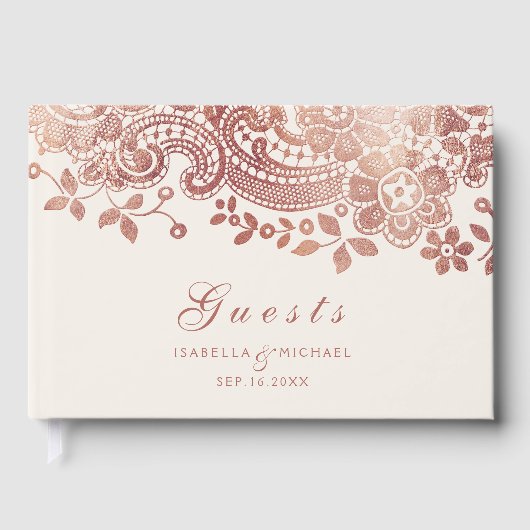 バラ金ゴールドエレガントヴィンテージレ結婚ースのゲストブック ゲストブック (正面)