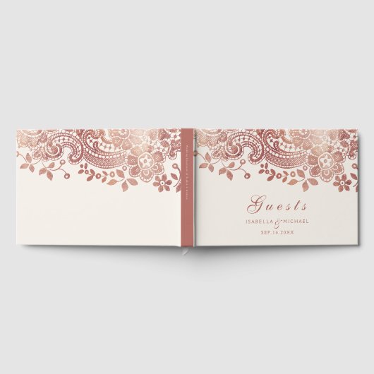 バラ金ゴールドエレガントヴィンテージレ結婚ースのゲストブック ゲストブック (全面)