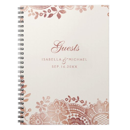 バラ金ゴールドエレガントヴィンテージレ結婚ースのゲストブック ノートブック (正面)
