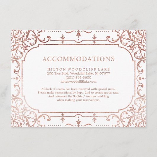 バラ金ゴールドエレガントヴィンテージ結婚式施設 エンクロージャーカード (正面)