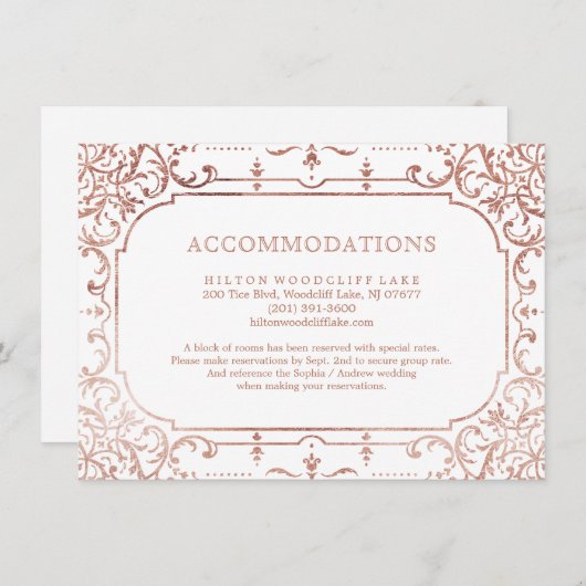 バラ金ゴールドエレガントヴィンテージ結婚式施設 エンクロージャーカード (正面/裏面)