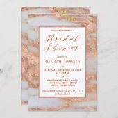バラ金ゴールドエレガント大理石スクリプトブライダルシャワー 招待状 (正面/裏面)