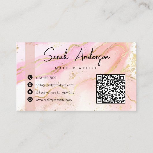 バラ金ゴールドエレガント抽象芸術水色 名刺 (裏面)