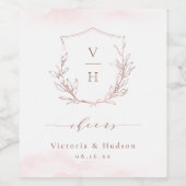 バラ金ゴールドエレガント植物冠モノグラム結婚ス ワインラベル (シングルラベル)