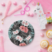 バラ金ゴールドエレガント熱帯植物島ルアウ（ハワイ式宴会） ペーパープレート (パーティー)