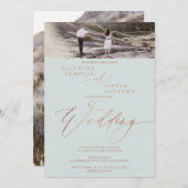 バラ金ゴールドエレガント緑のスクリプ結婚ト2枚 招待状 (正面/裏面)