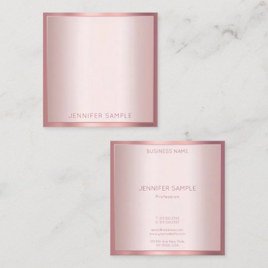 バラ金ゴールドエレガント色モダンシンプルテンプレート スクエア名刺 (正面/裏面)