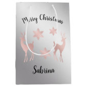 バラ金ゴールドエレガント雪片トナカイ ミディアムペーパーバッグ (正面)