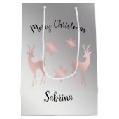 バラ金ゴールドエレガント雪片トナカイ ミディアムペーパーバッグ (裏面)