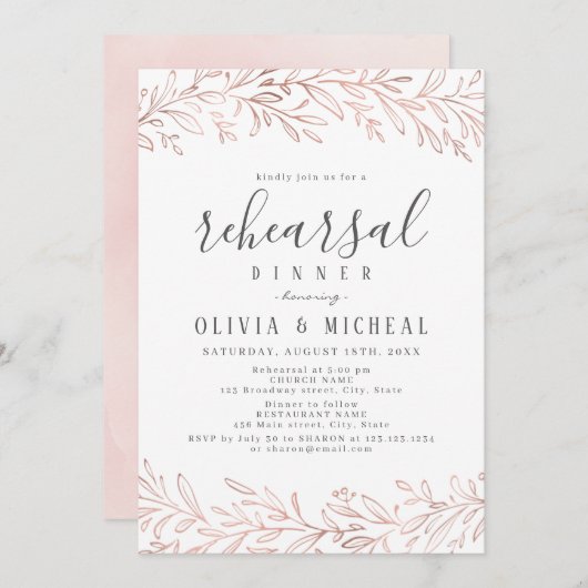 バラ金ゴールドエレガント食品のリハーサルディナー 招待状 (正面/裏面)