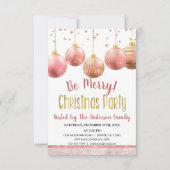 バラ金ゴールドオーナメントクリスマスホリデーディナーパーティー 招待状 (正面)