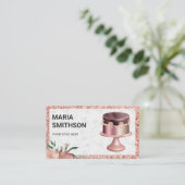 バラ金ゴールドカスタムグリッターピンクリボンケーキベーカリー 名刺 (スタンド正面)