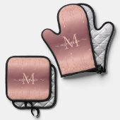 バラ金ゴールドカスタムグリッター名パーソナライズされた 鍋つかみ&鍋敷きセット (正面/裏面)