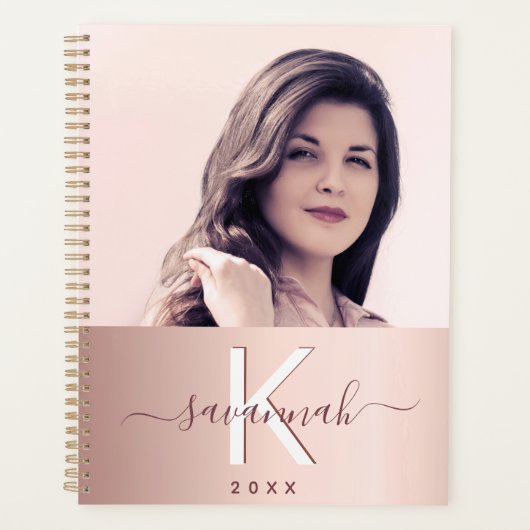 バラ金ゴールドカスタムピンク写真モノグラム2025 プランナー手帳 (正面)