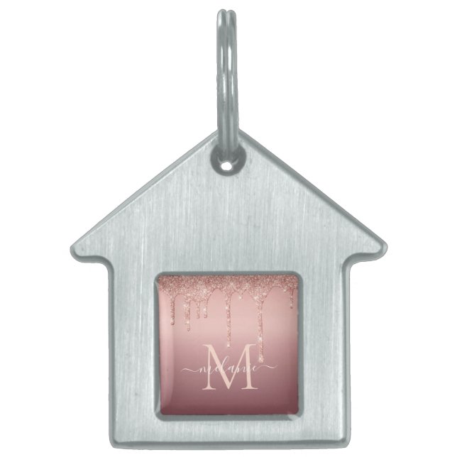 バラ金ゴールドカスタムペット用名札あなたの名前と手紙 ペットネームタグ (正面)