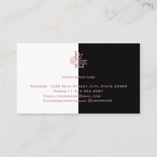 バラ金ゴールドカスタム分割モノグラムレターR Q S T U 名刺 (裏面)