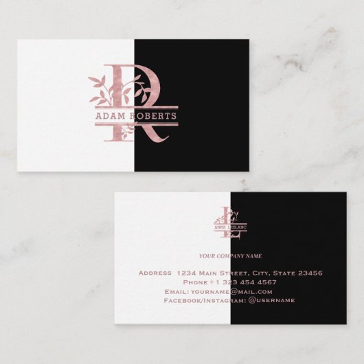 バラ金ゴールドカスタム分割モノグラムレターR Q S T U 名刺 (正面/裏面)